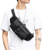 Large Waterproof Black Waist Bag Fanny Pack For Men Women Belt Bag Pouch Hip Bum Bag Chest Bag with Adjustable Strap, Premium Lightweight Fanny Pack For Gym Fitness Workout Travel Work Commuting